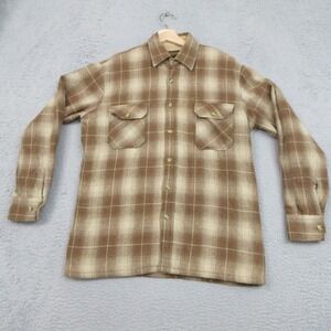 Vintage 80s Montgomery Ward Wool Blend Quilted Shirt Jacket Mens M Brown Plaid